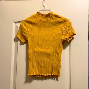 Mock Turtleneck Yellow Ribbed Tee